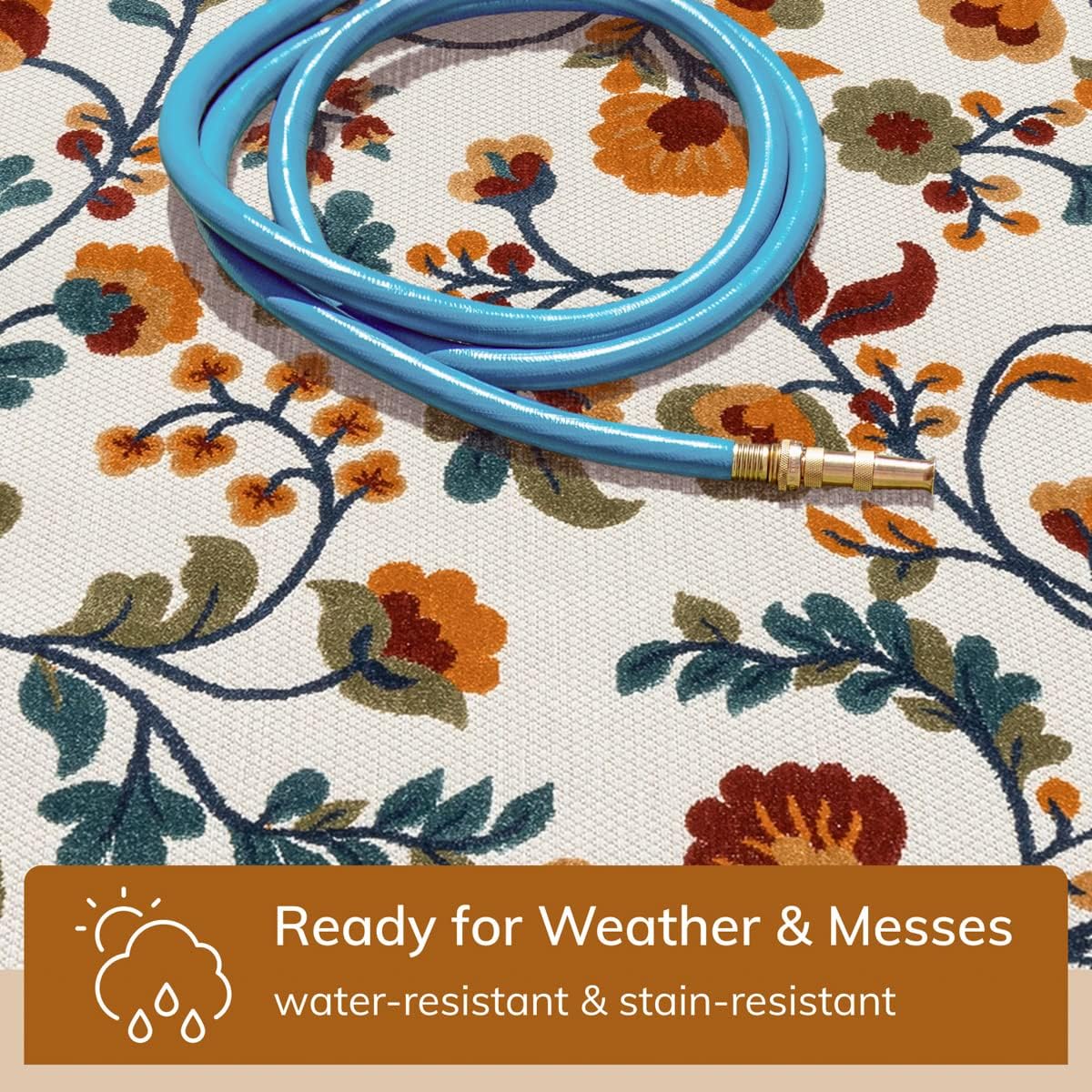 Well Woven Neveh Geometric Ivory Indoor/Outdoor High-Low Pile Design, Weather-Resistant, Easy-Care, for Patio, Deck, Porch, Living Room Area Rug 6x9-7x9 (6'7" x 9'6")