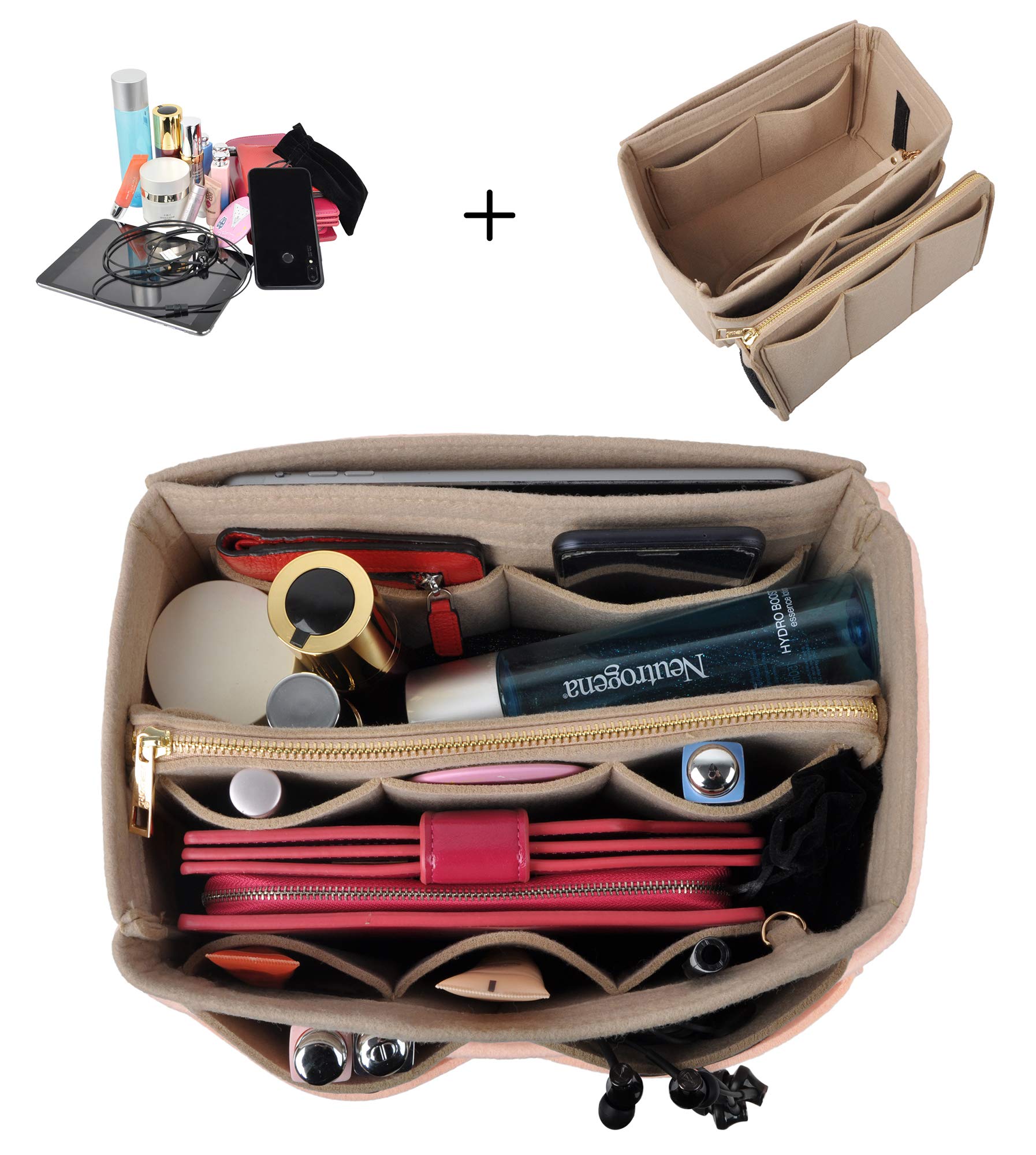 Vercord - Bolso de mano de fieltro (tamaño pequeño, mediano, grande), Beige (beige ( A Beige )), X-Large
