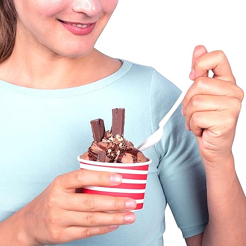 Miniatura 7 de TYPTOP Vasos de papel prémium para helado, paquete de 50 vasos desechables de postre de 12 onzas para bebidas calientes y frías, 12 onzas de rayas