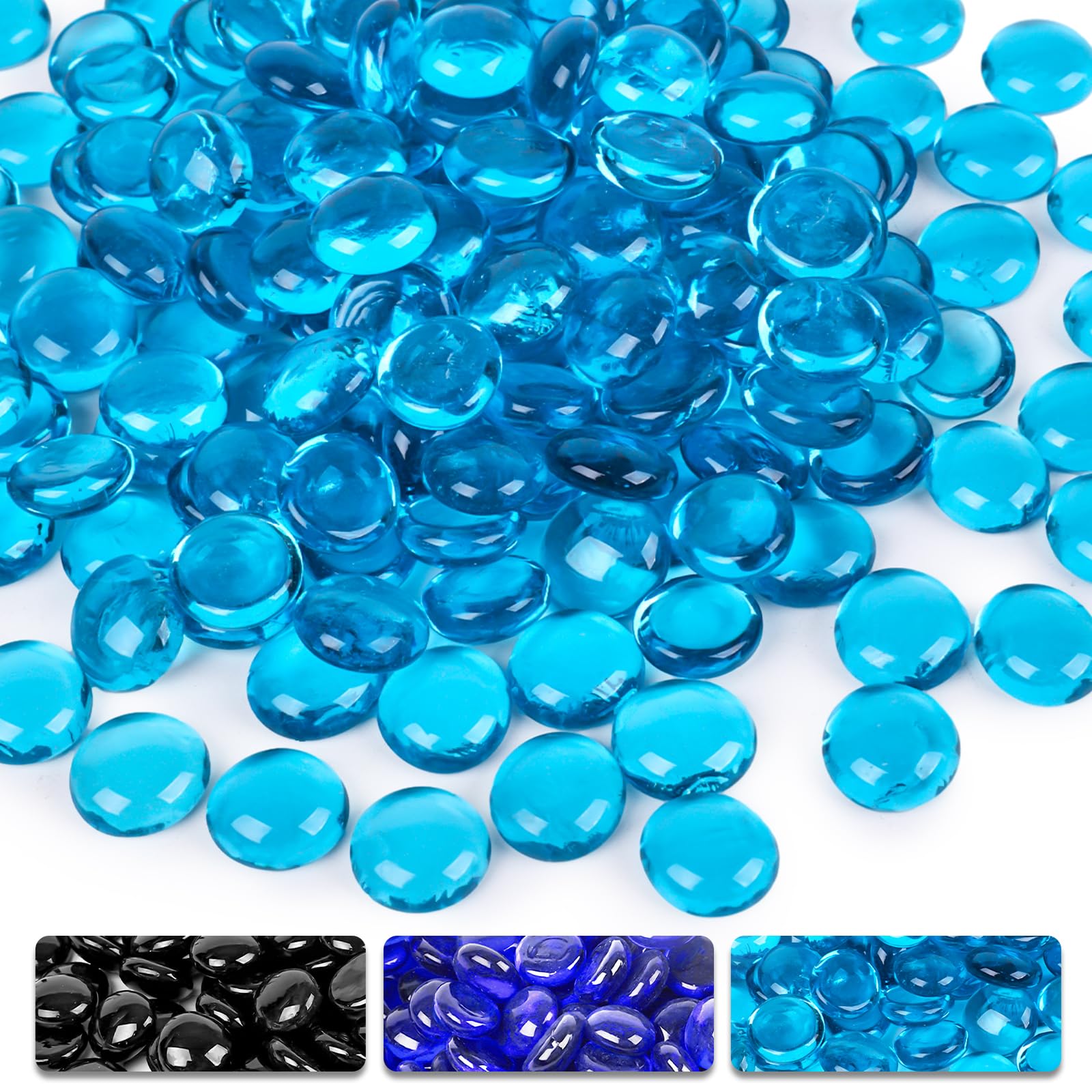 DomeStar 10LB Blue Fire Pit Glass, Reflective Round Glass Rocks for Natural Propane Fire Pit Landscaping