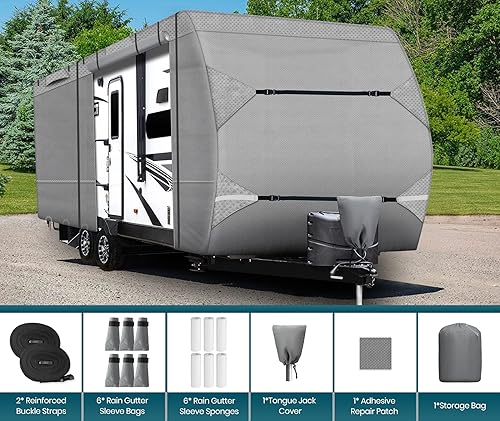 Miniatura 6 de Cubierta para caravana de 27 pies a 30 pies con múltiples puertas, anti-UV que evita que la parte superior y lateral mejorados, cubierta impermeable