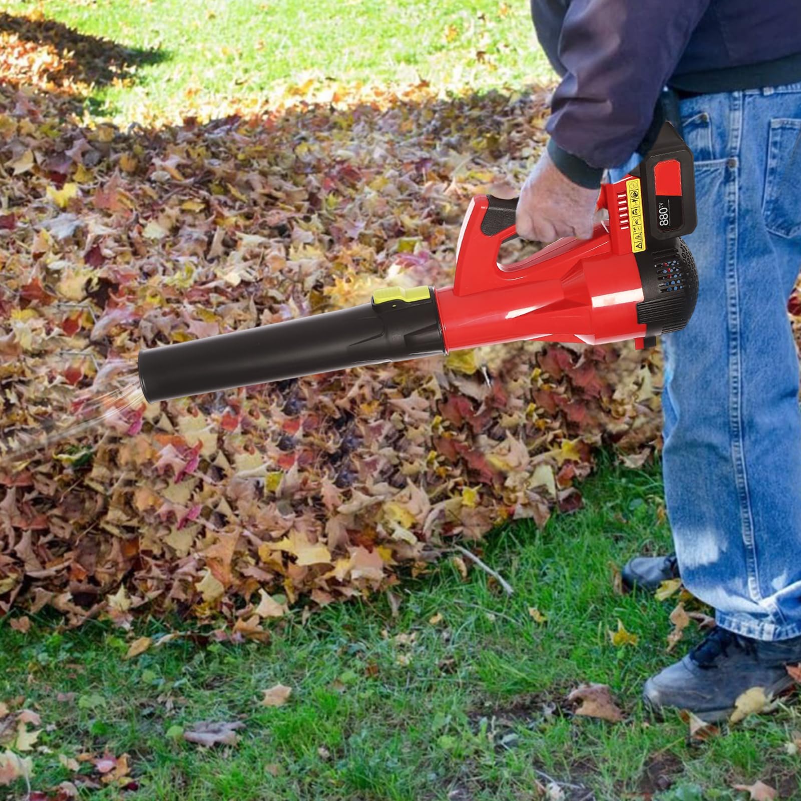 Soffiatore per foglie a batteria, con motore di ricarica turbo in rame puro, senza fili, con 2 batterie agli ioni di litio sostituibili da 1800 mAh, per giardino, cura del prato