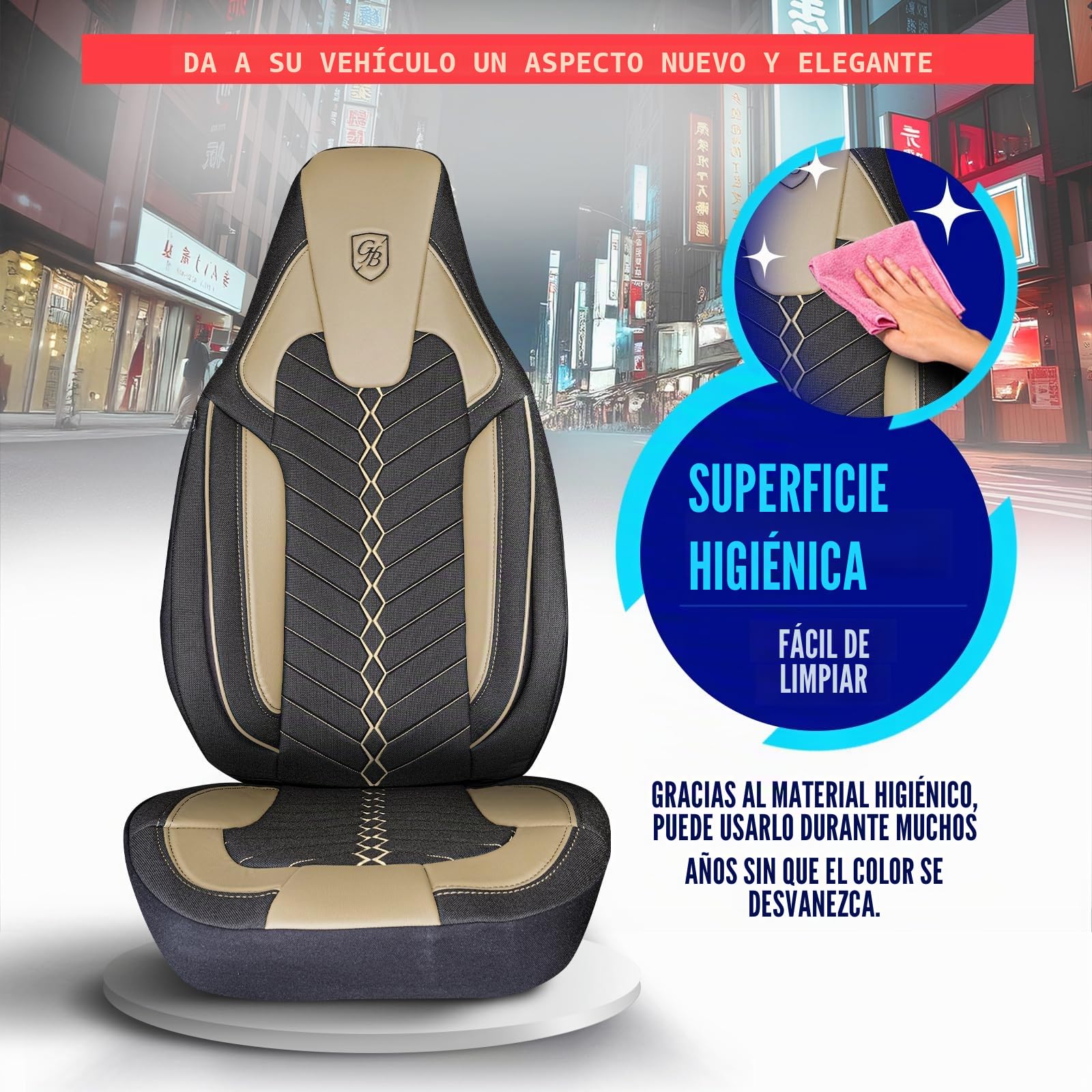 Fundas de Asiento Camper en Lino, compatibles Fiat Ducato, Citroën Jumper, Peugeot Boxer, Asientos Delanteros Conductor & acompañante, Camper & Caravana, Negro-Beige
