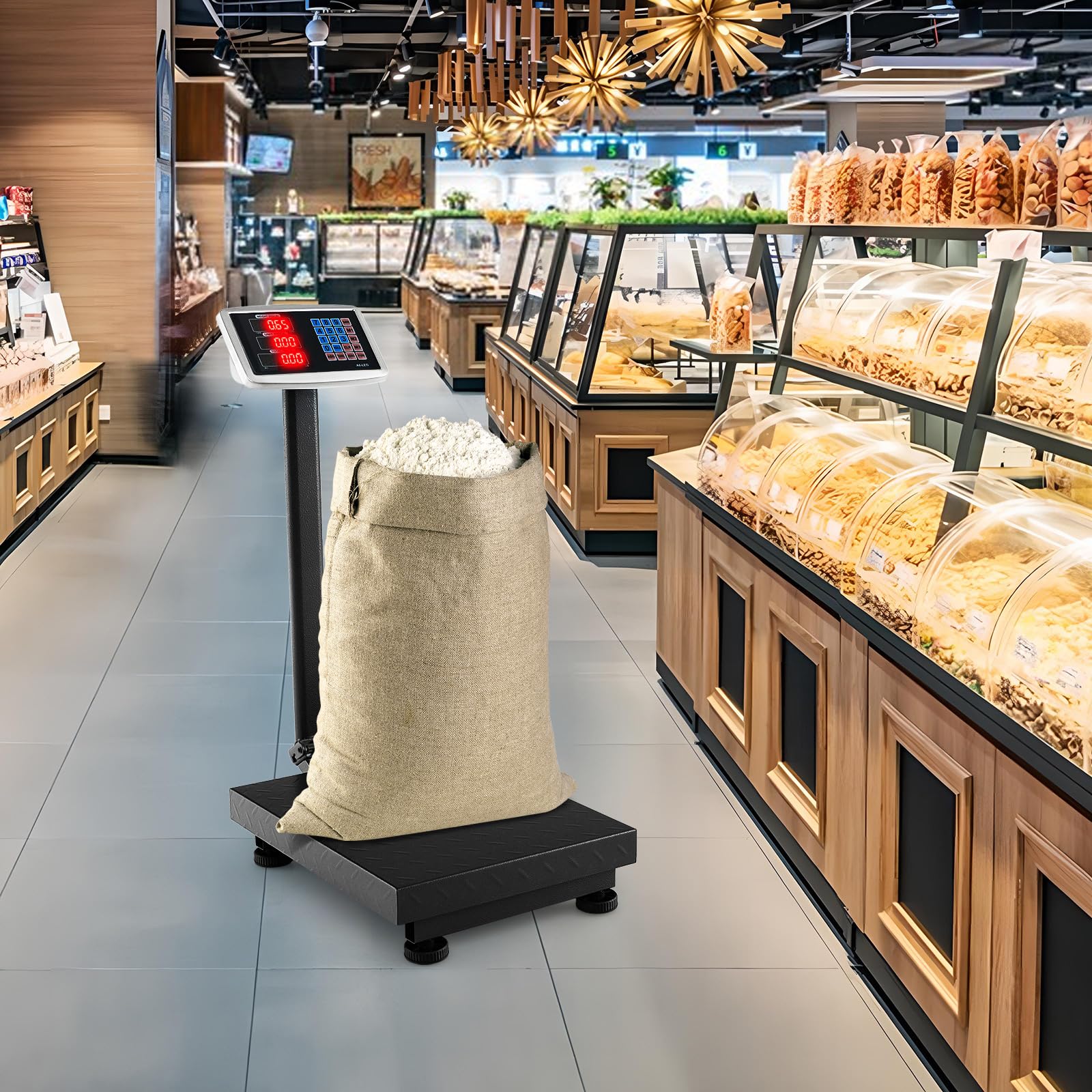 COSTWAY Balance Plateforme Professionnelle Industrielle avec Écran LED, Balance Numérique Pliante, Capacité 300 Kg, Précision 50 g, Autonomie 10 h, pour Colis, Entrepôts, Bagages (Noir)