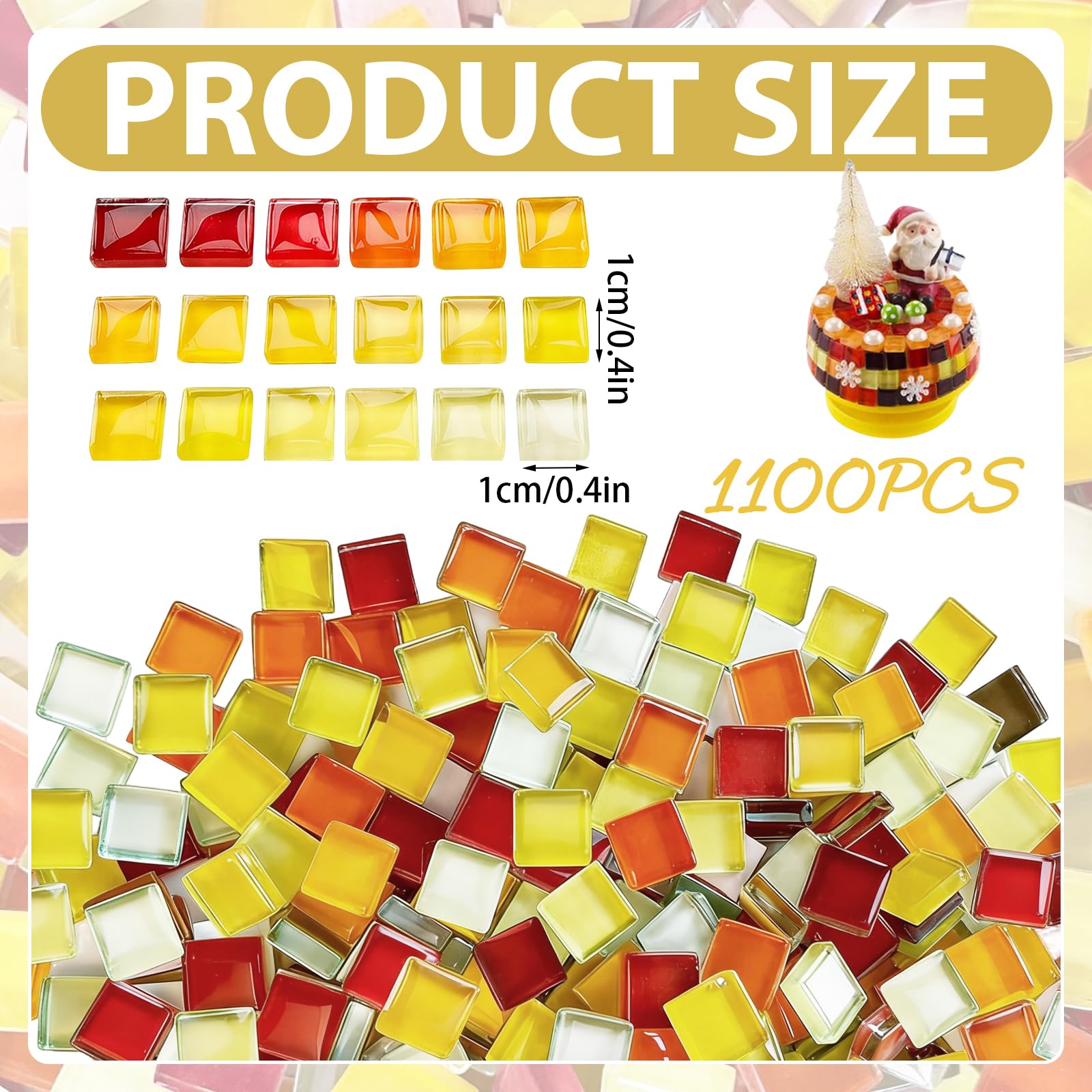 1100 Prezzo Fai Da Te Tessere Mosaico, 1kg Mosaico Piastrelle per Esterno, 1x1cm Pietre Colorate Piastrelle Mosaica Bambini, Vetro Tessere per Mosaica DIY Artigianat (Rosso Arancione Giallo)