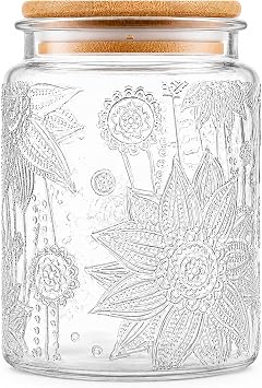 23.7 FL OZ Vintage Glass Jar Canister Airtight Storage Jar Container with Bamboo Wooden Lid for Kitchen Counter,Pantry , coffee, tea, dog snacks, buttons and hot chocolate gift baskets Sunflower*1