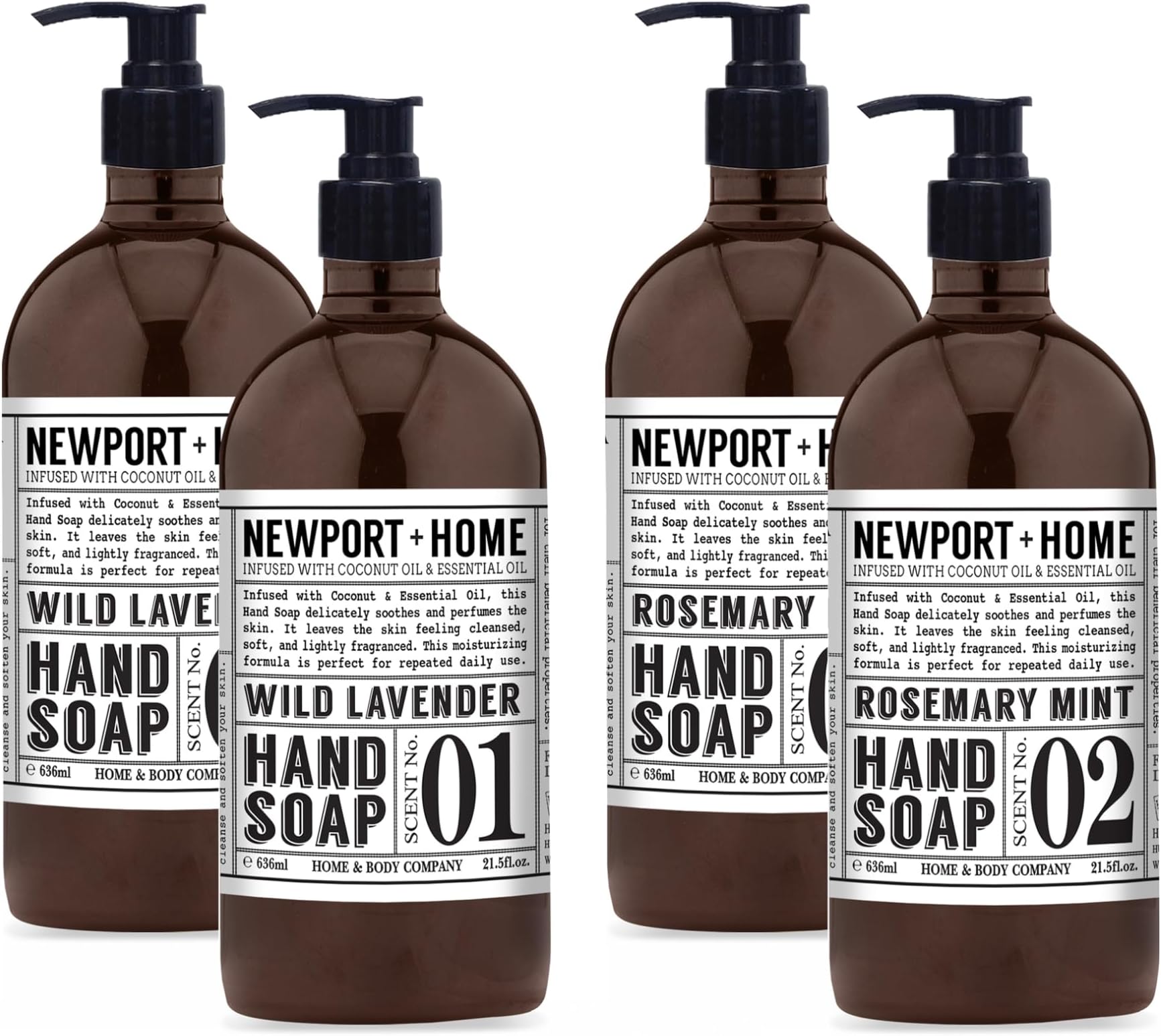 Newport Home Hand Soap, Wild Lavender and Rosemary Mint, 21.5 fl oz, Set of 4, Home and Body Co
