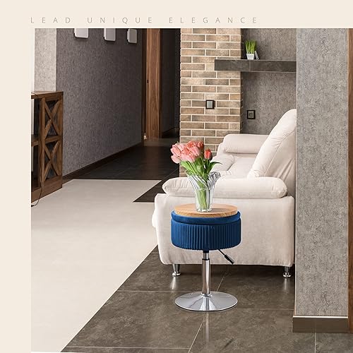 Miniatura 22 de LUE BONA Taburete giratorio de 360° para sala de maquillaje, taburete de altura ajustable para tocador con almacenamiento, pequeño cuero sintético