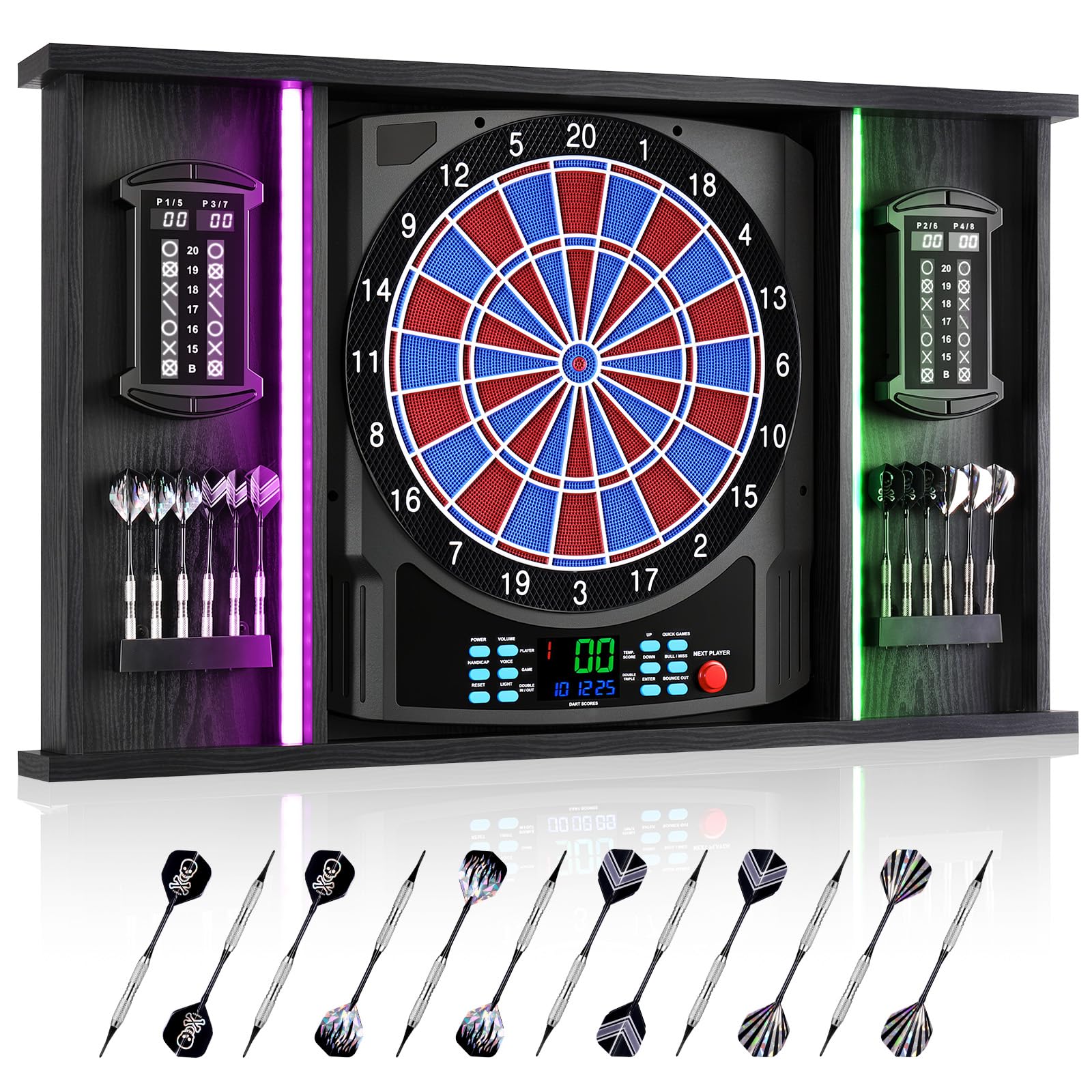 Jeu de Fléchettes Électronique, LED Coffret pour Cible Flechette | [12 Fléchettes] Indicateur LED 8 Joueurs, Jeux de Flechettes Adulte Électronique pour Salle de Jeu, Bar Privé