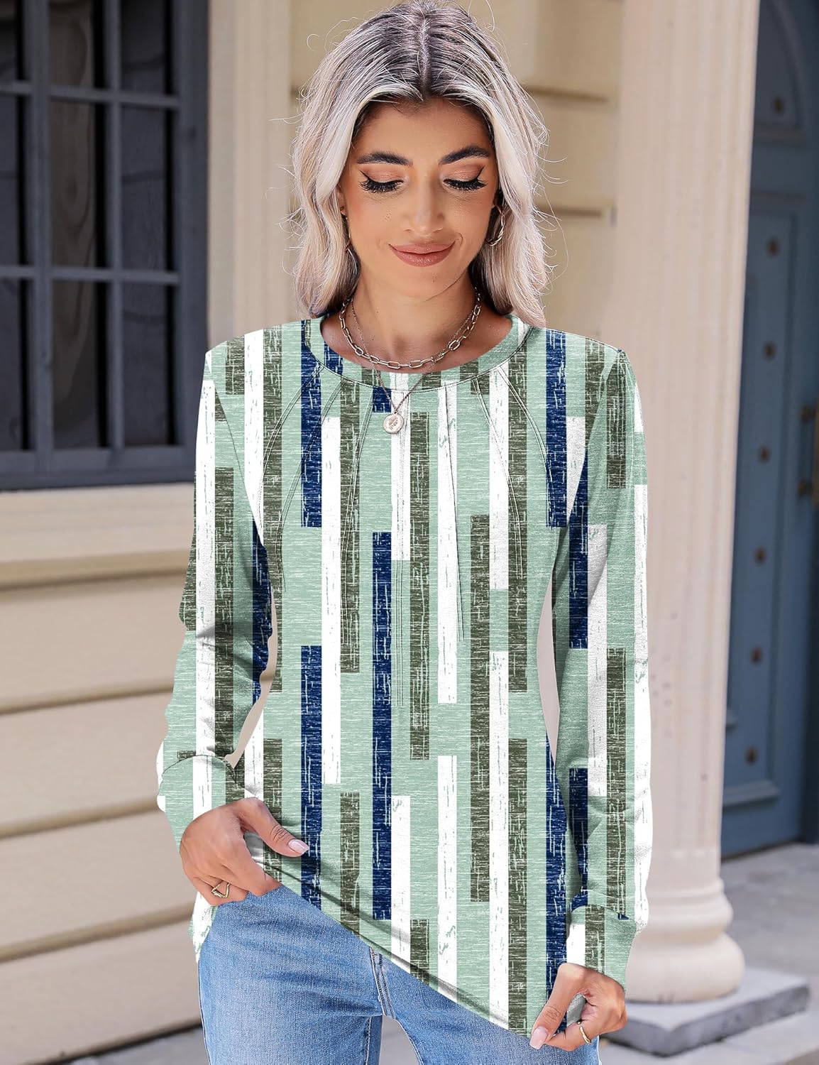 Kistore Women's Long Sleeve Tops Crew Neck Pleated Dressy Casual Blouses T Shirts Fall Clothes 2026 - Image 4