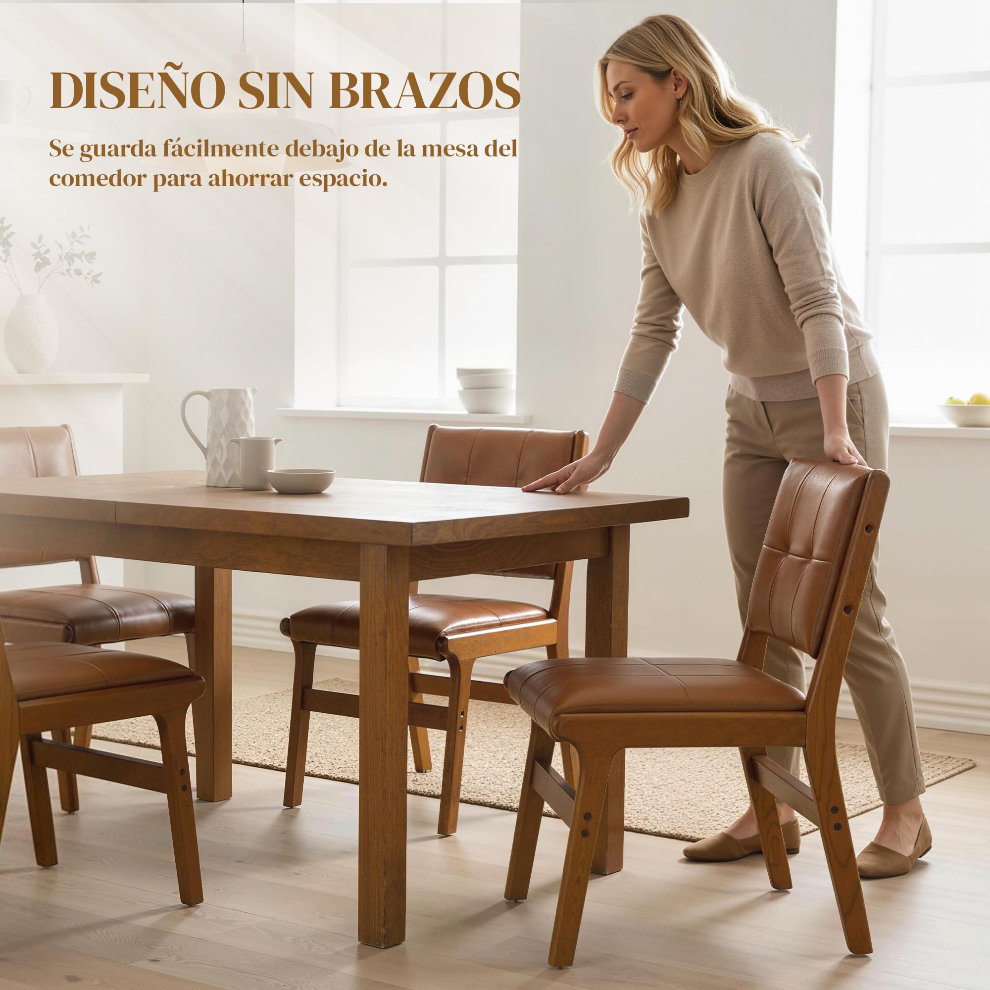 HOMCOM Pack de 2 Sillas de Comedor Tapizadas en PU para Salón Marrón | Sillas de Cocinas Modernas, Asiento Acolchado, Patas de Madera