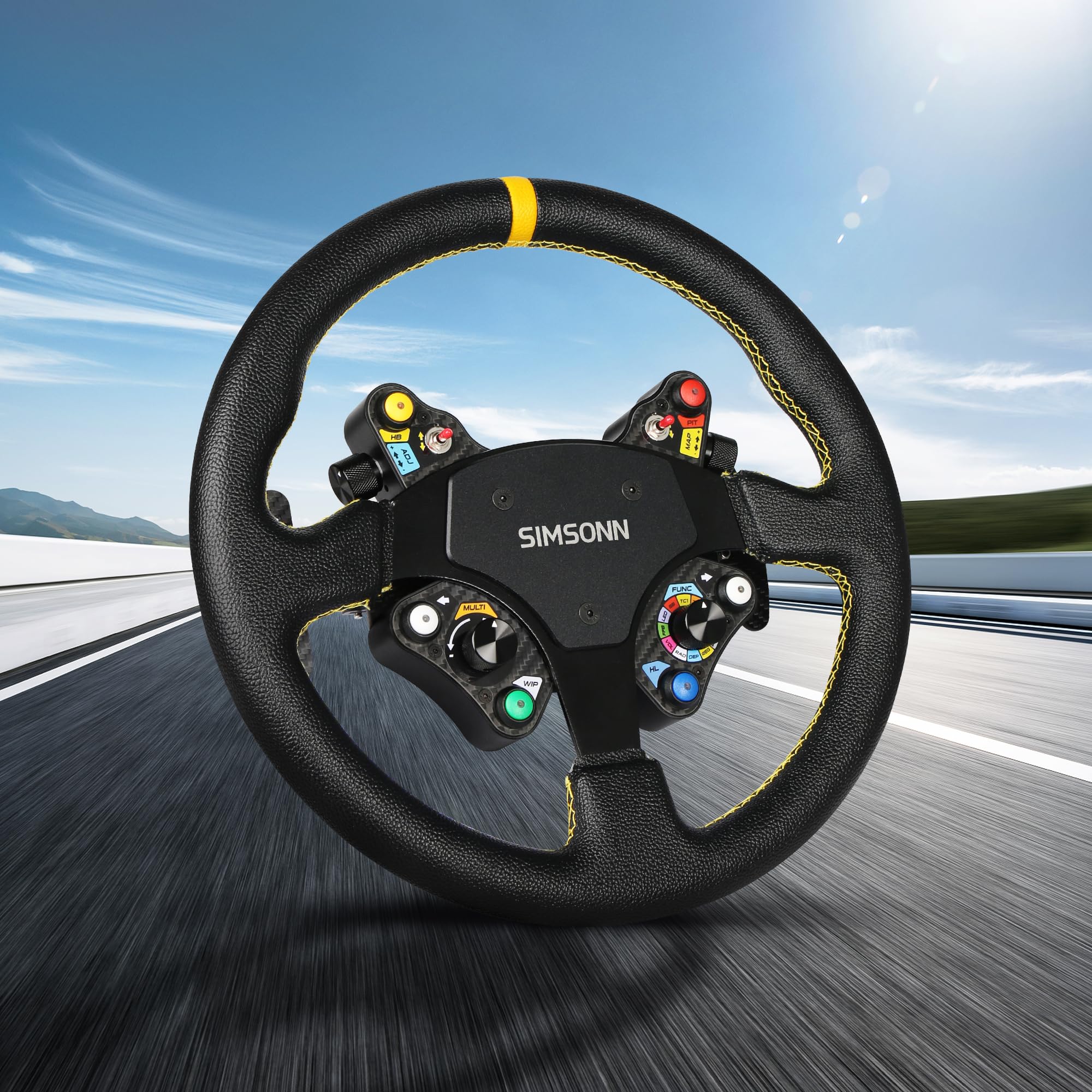 SIMSONN Sim Racing Steering Wheel PC Racing Wheel LED Button Gaming Paddle Shifter Compatible with Logitech G29 G27 T300RS/GT T500 th8a (CarbonFiber S1)