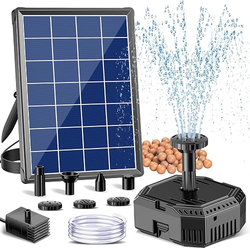 Antfraer 4W Solar Fountain Pump with Pond Filter, Solar Pond Filter Kit with 5 Nozzles & PVC Tubing, Solar Water Fountain for Outdoor Bird Bath, Small Ponds, Water Circulation & Oxygenation