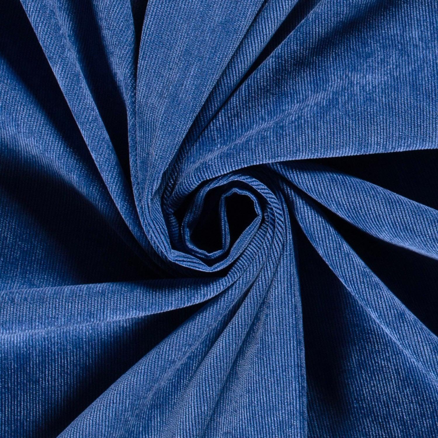 Stretch Baby Needle Cord 21 Wale Fabric Material Cobalt 1MTR