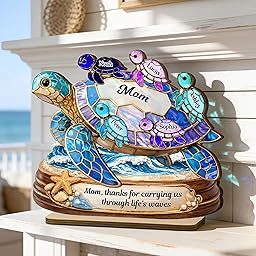 Personalized Mom And Kid's Name Wooden Plaque, Thanks For Carrying Us Through Life's Waves Wooden Sign, Gifts For Mothers Day, Birthday, Christmas, Mom Keepsake Decor Style 1
