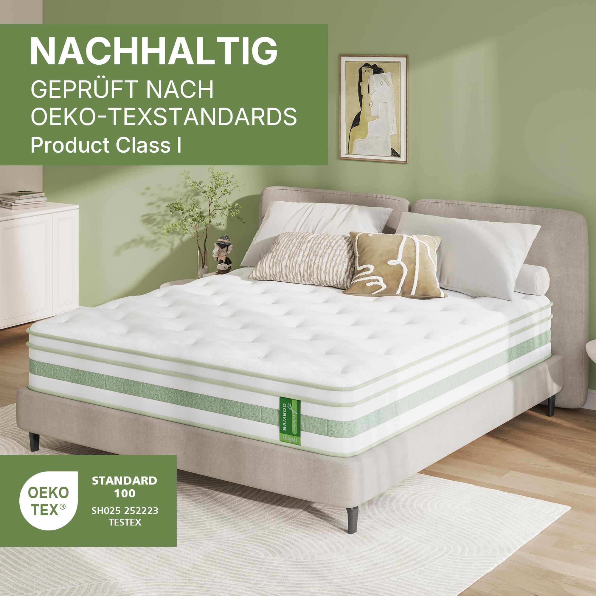 Uliyati Matratze 120x200 cm, 25 cm Höhe Taschenfederkernmatratze, ÖkoTex Zertifiziert, Orthopädische Federkernmatratze, Ergonomische Rollmatratze Mittelfest H3