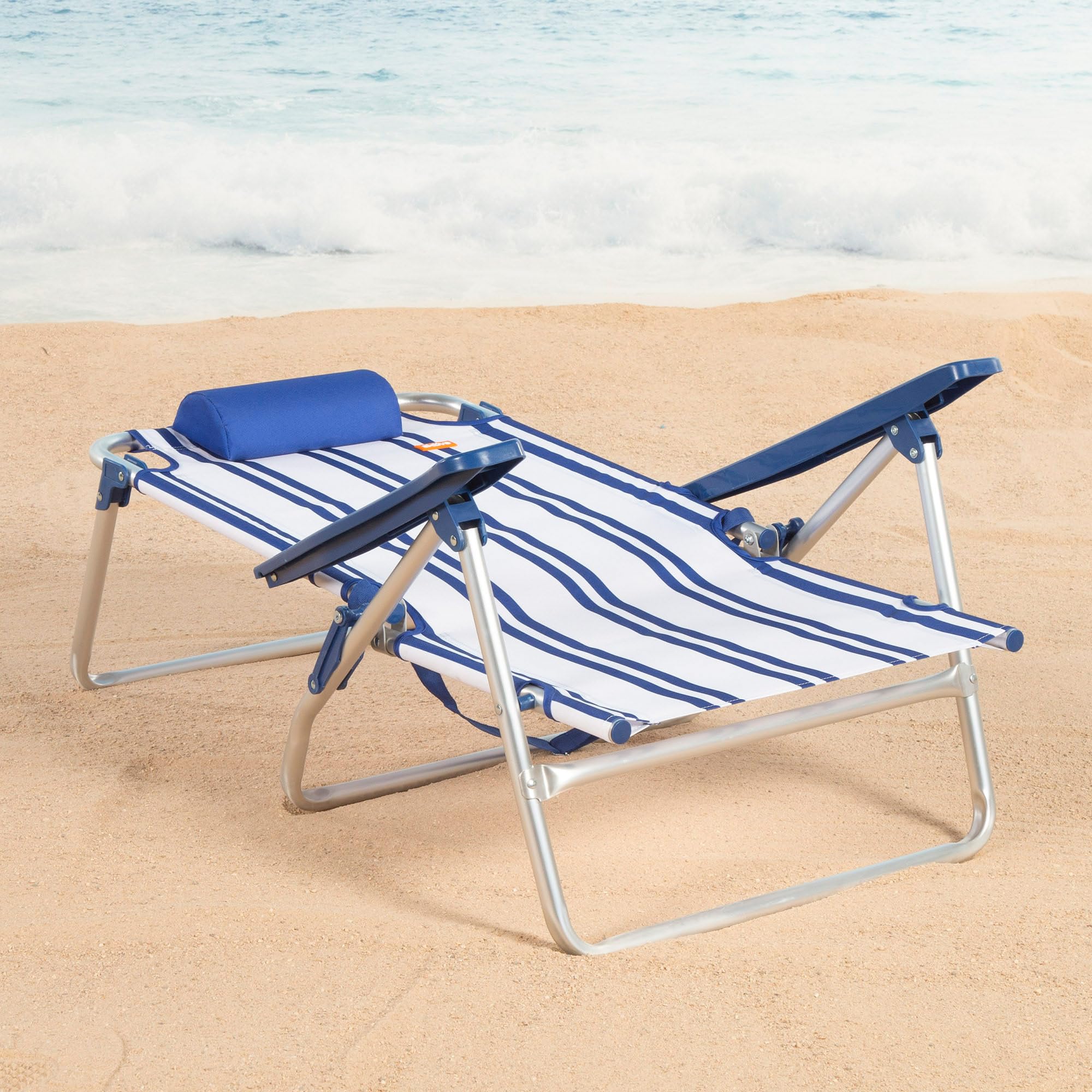 AKTIVE Silla de Playa Plegable, Rayas marineras, 48x45x83 cm, 6 Posiciones, Aluminio y poliéster, Peso soportado 110 kg, Cojín Acolchado, Asa Transporte, Tumbona (62508)