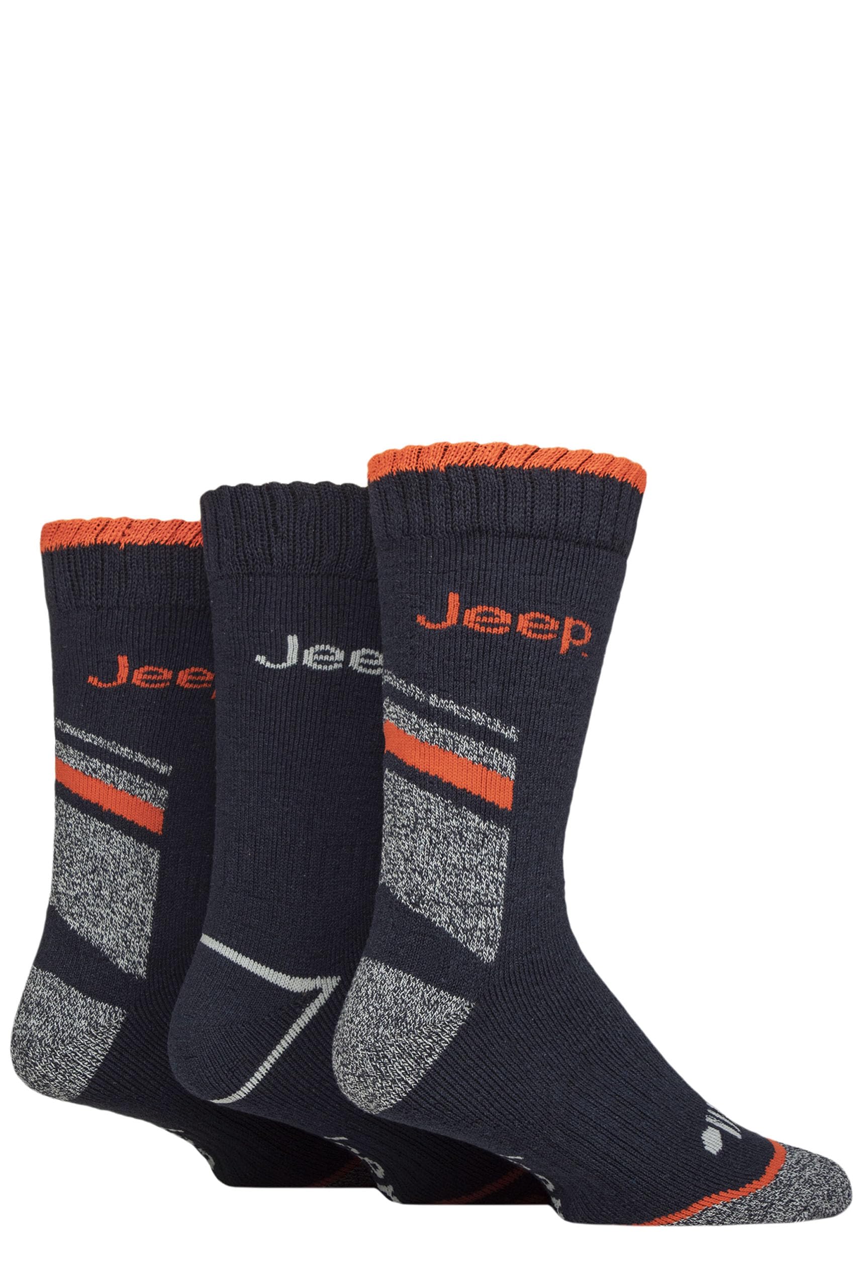 Jeep Men's Navy/Orange Workwear Boot Socks Pack Of 3 (Uk, Numeric, 6, 11, Regular, Regular, )