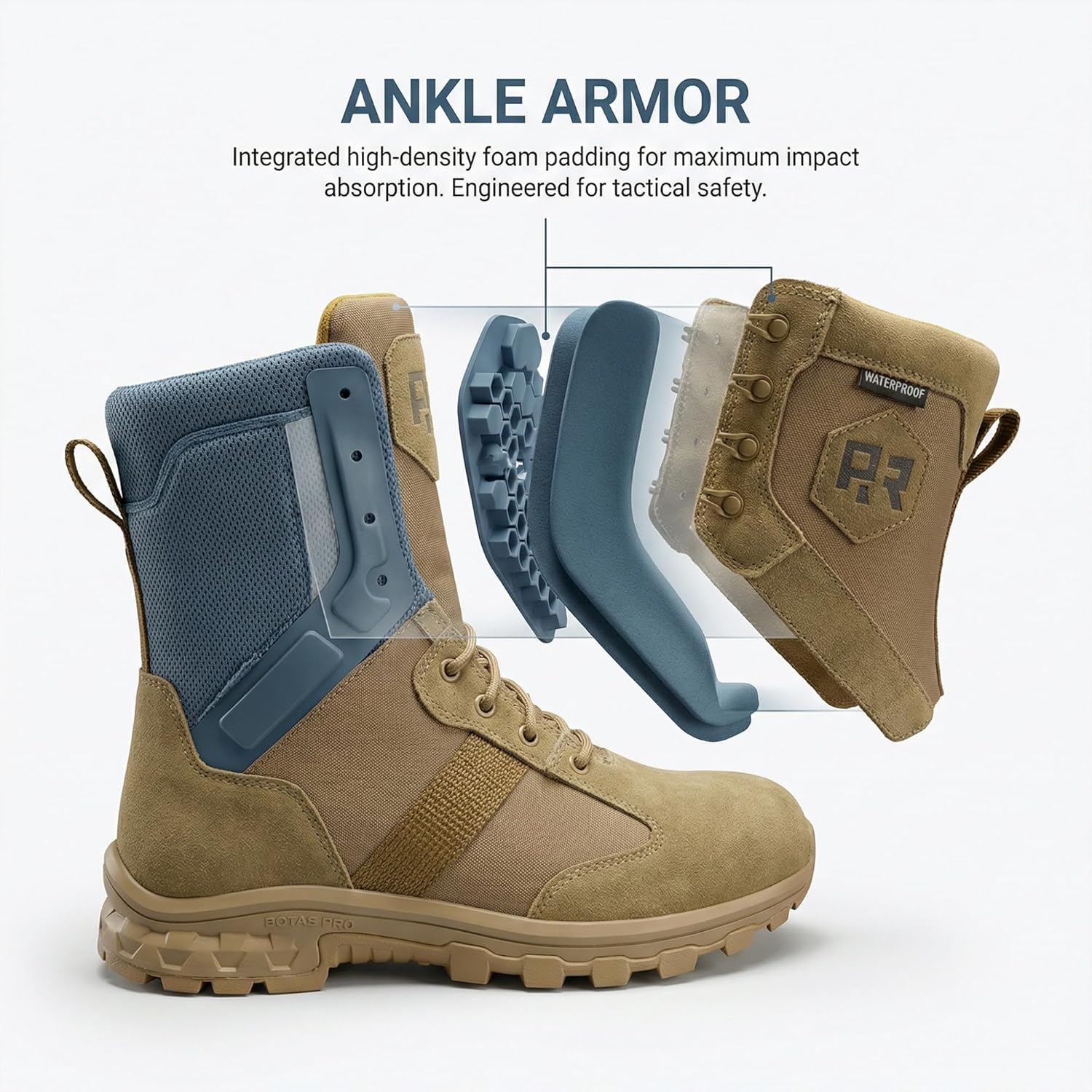 ROCKROOSTER Colmar 8" Men's Military Tactical Combat Boots, Motorcycle Boots, Waterproof Lightweight Hiking Boots, Non-Slip Hunting Boots, EH Standard AB500 520 - Image 5