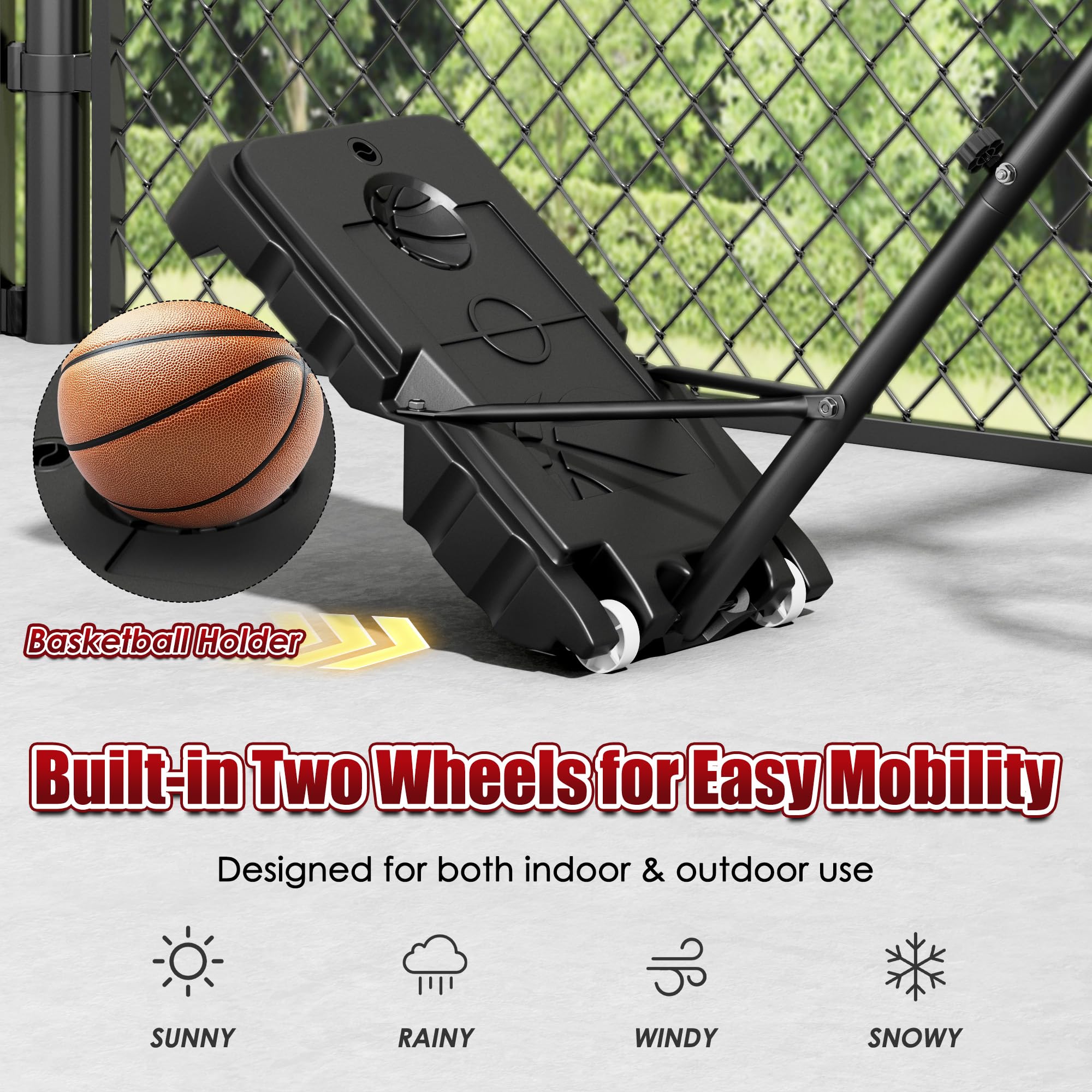 SogesPower - Cesta de baloncesto ajustable de 160 a 210 cm en pie, cesta de baloncesto al aire libre con ruedas, base pesada y panel a prueba de golpes para jardín