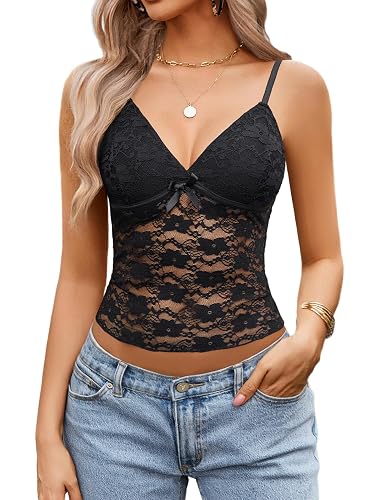 Avidlove Lace Tops for Women V Neck Camisole Top Sleeveless Y2k Tank Going Out Outfits 2025 Trendy - Small - Black