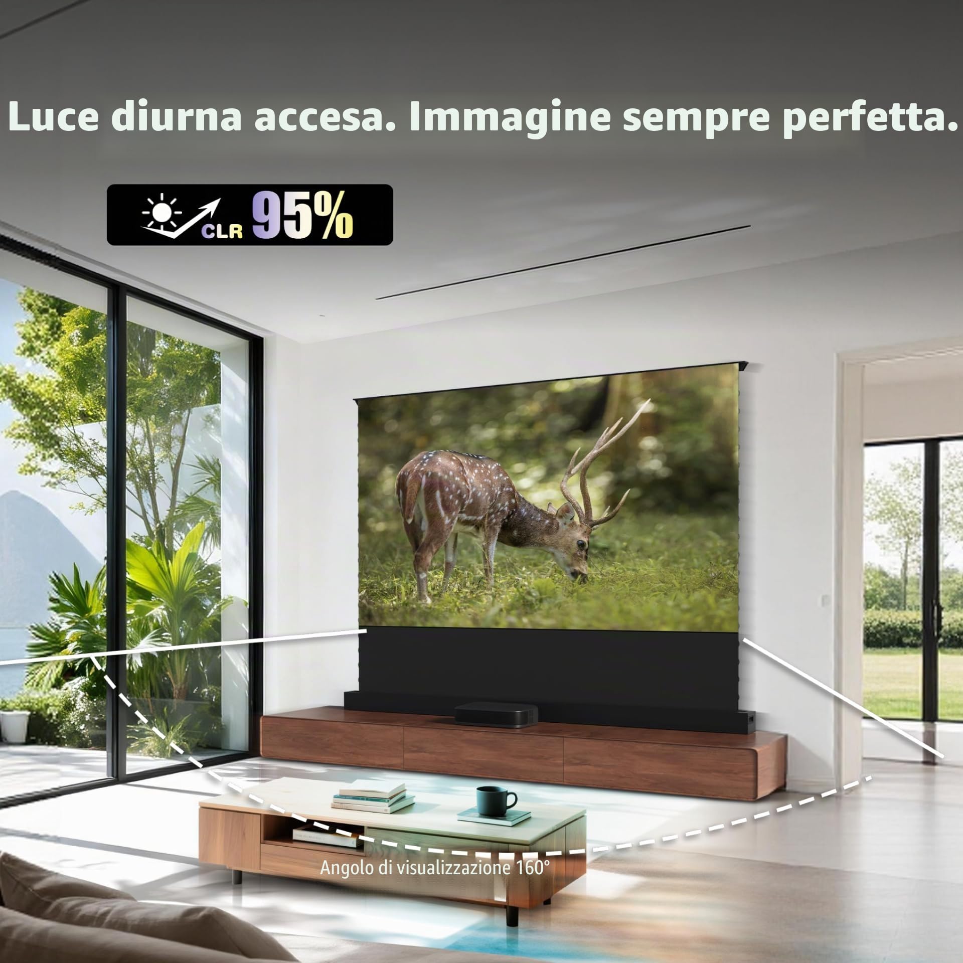 LeApex EVO Schermo Proiettore Motorizzato da Pavimento 100 Pollici, ALR CLR 95% Reiezione Luce Ambientale, Visibile anche di Giorno, per Proiettore UST, 4K/8K UHD, Home Cinema