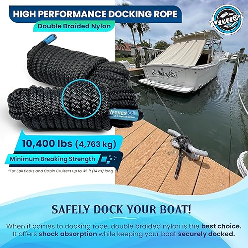Miniatura 8 de Líneas de muelle de alta calidad de 58 pulgadas x 25 pies (2 unidades) para barco y pontón  Cuerdas de nailon trenzado doble para acoplamiento con