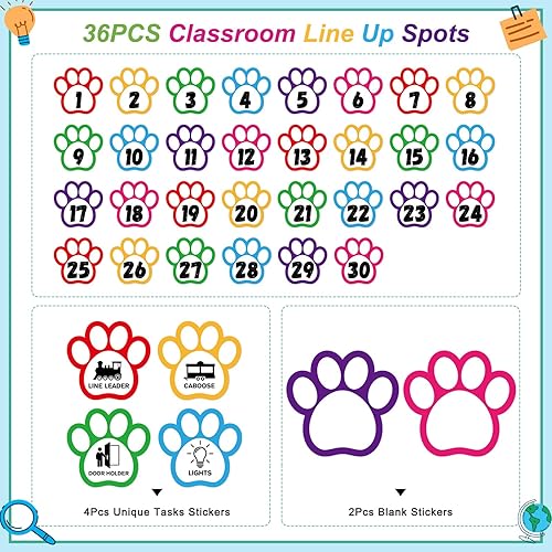 Miniatura 4 de D24TIME Calcomanías de números de 4 pulgadas, 36 puntos de línea para piso de aula