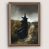 Witch Canvas Wall Art Vintage Witch Landscape Poster Gothic Witch Prints Dark Academia Black Poster Print Dark Moody Painting Gothic Wilderness Painting for Room 16x24inch Unframed Witch Landscape,Vintage 16'L x 24'W