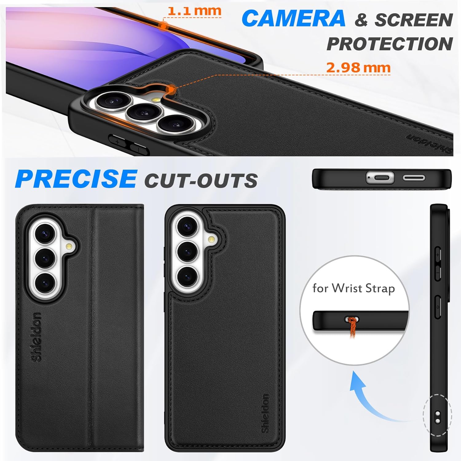 SHIELDON 2-in-1 Wallet Case for Galaxy S26+ Plus 6.7-inch 2026, Genuine Leather, Detachable, Wireless Charging, Folio Magnetic, Kickstand, RFID Blocking Credit Card Holder, Shockproof Cover - Black