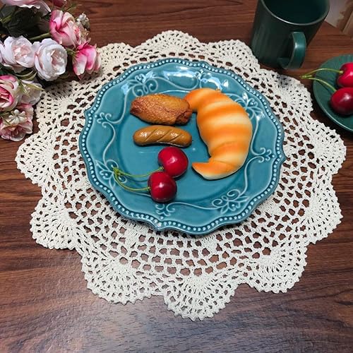 Miniatura 8 de Damanni Mantel de encaje hecho a mano de algodón hecho a mano, redondo, blanco, 12 pulgadas