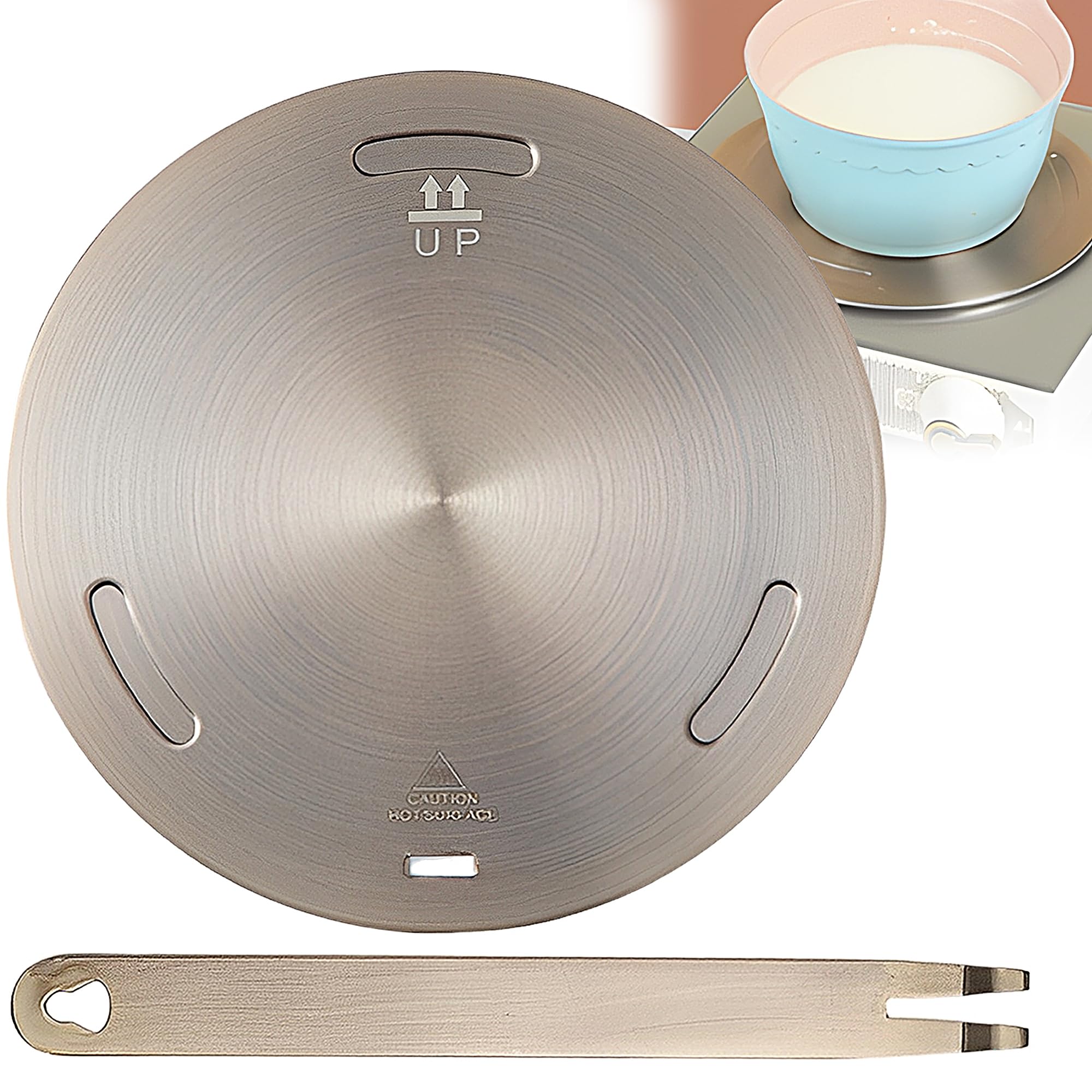 Placa Difusora De Calor, Inoxidable Inducción Adaptador Convertidor Placa, Adaptador Placa Induccion, Placa Convertidora De Inducción Con Mango,Apto Para Cocinas De Gas, Cafeteras(24cm)