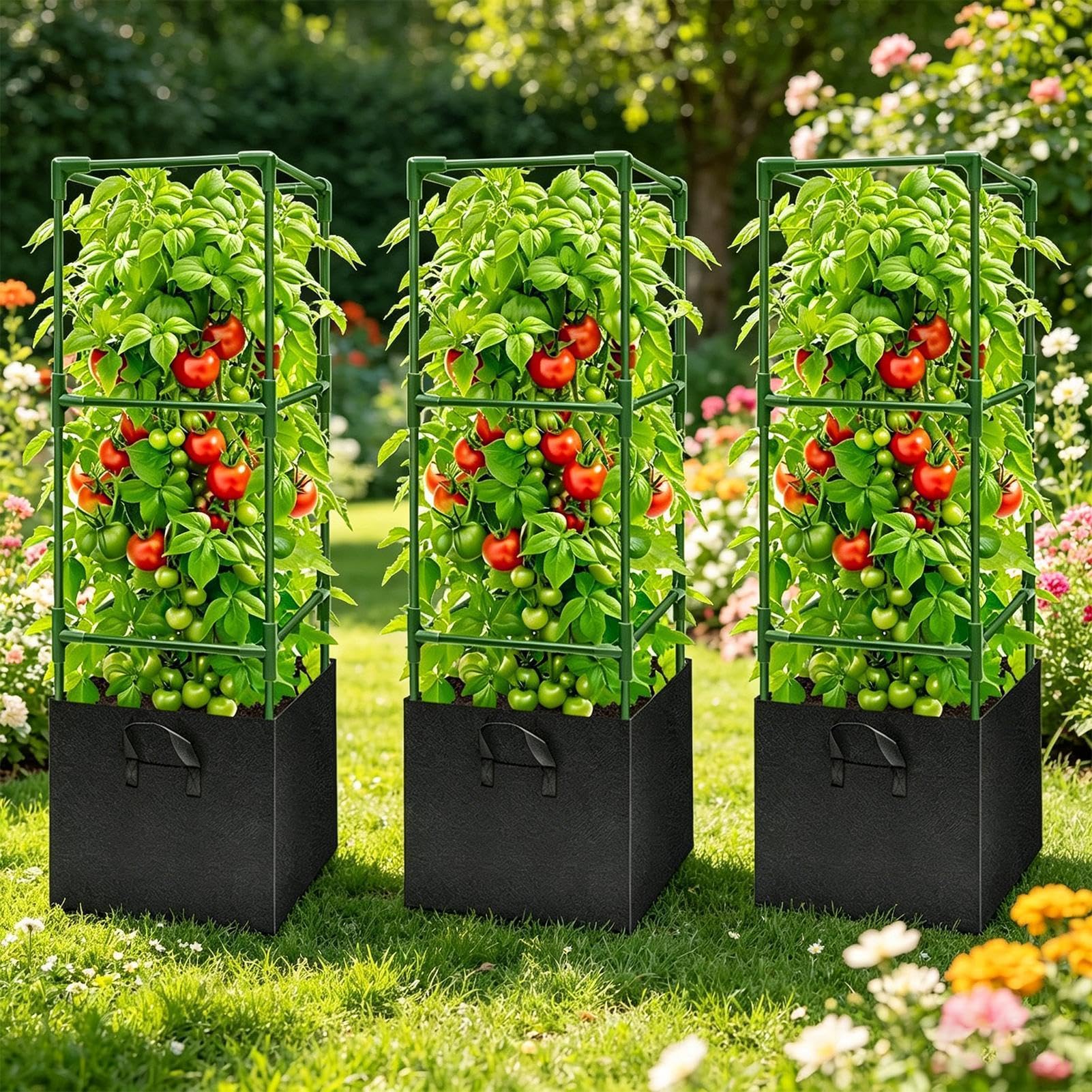 Generisch Tomatenkäfig Hohe Rankkletterhilfe, 3 Stück | Tomaten-Rankhilfe für Hochbeet für Terrasse, Hochbeet, Hinterhof sowie Gurken, Bohnen, Auberginen und