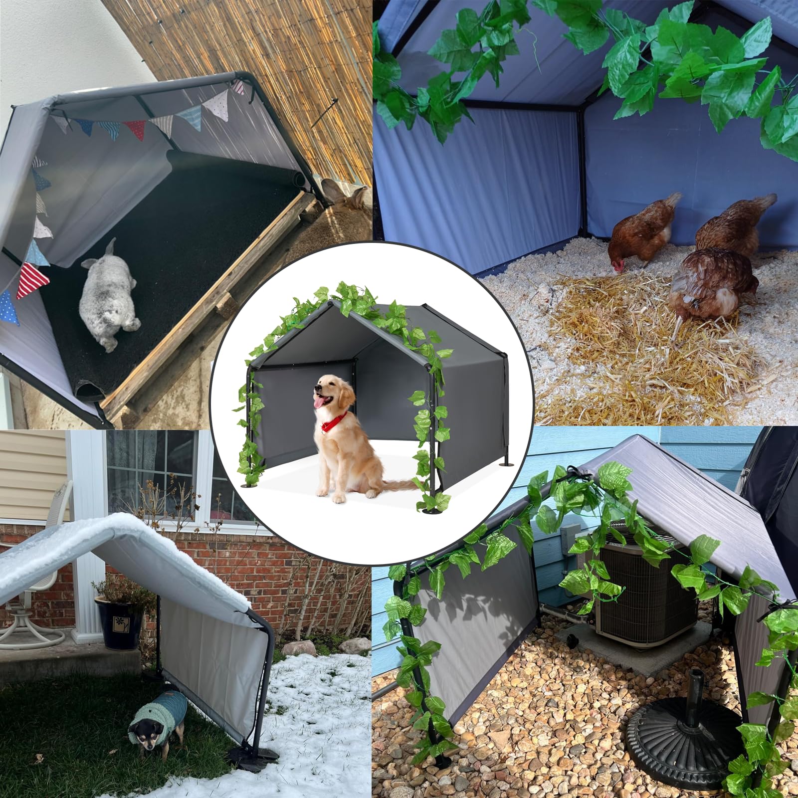 Grande riparo per cani – Tenda da esterno per animali domestici con porte aggiornate, tettoia esterna per sole e pioggia, per cani, gatti, piccoli animali e bestiame con copertura antipioggia