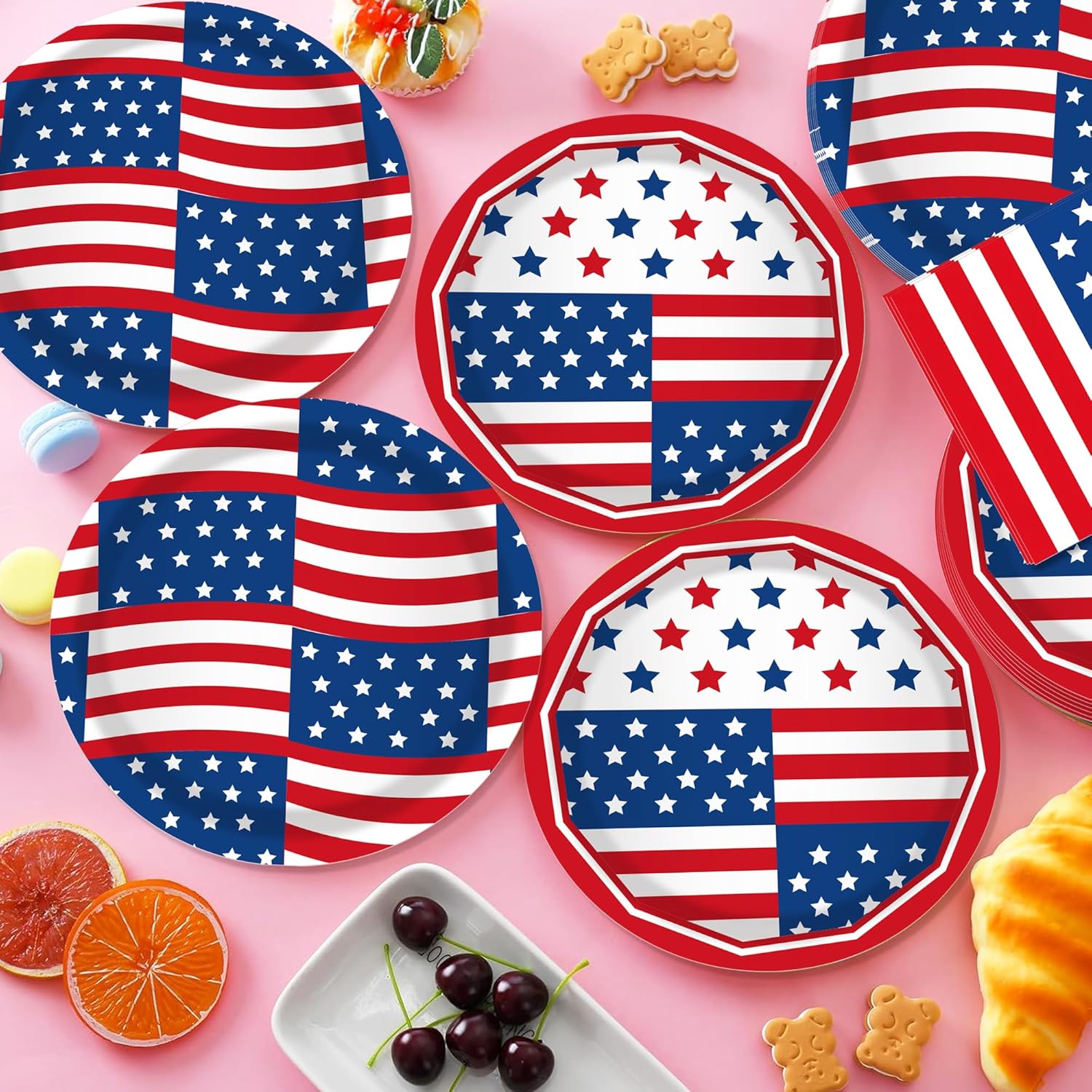 CC HOME American Flag 4th Of July Birthday Paper Plates Napkins National Day Disposable Tableware Set Party Supplies Election Day Theme Dinnerware Sets Serves 24 Guests for Party Plates Napkins 88PCS