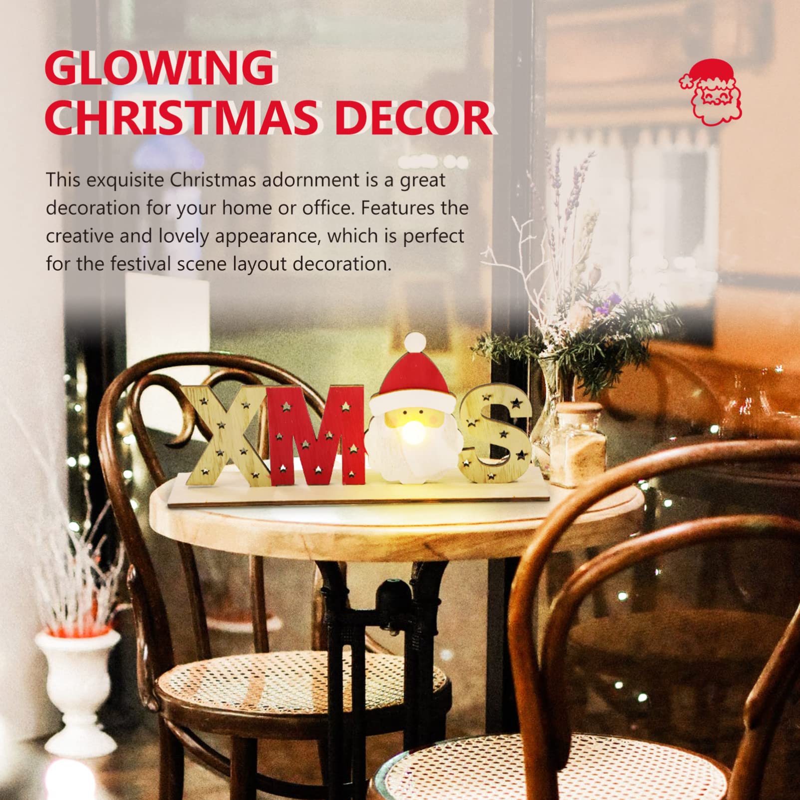 Ciieeo 3 Piezas Adornos decoración Signos rústicos de Navidad centros de Mesa de Navidad lámparas de Mesa emblemas Adorno de Escritorio Brillante Adorno navideño de Madera
