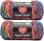 Red Heart Super Saver Bitty Stripes Mermaid Yarn - 2 Pack of 10oz/283g - 100% Acrylic - #4 Worsted (Medium) - 515 Yards - Knitting/Crochet