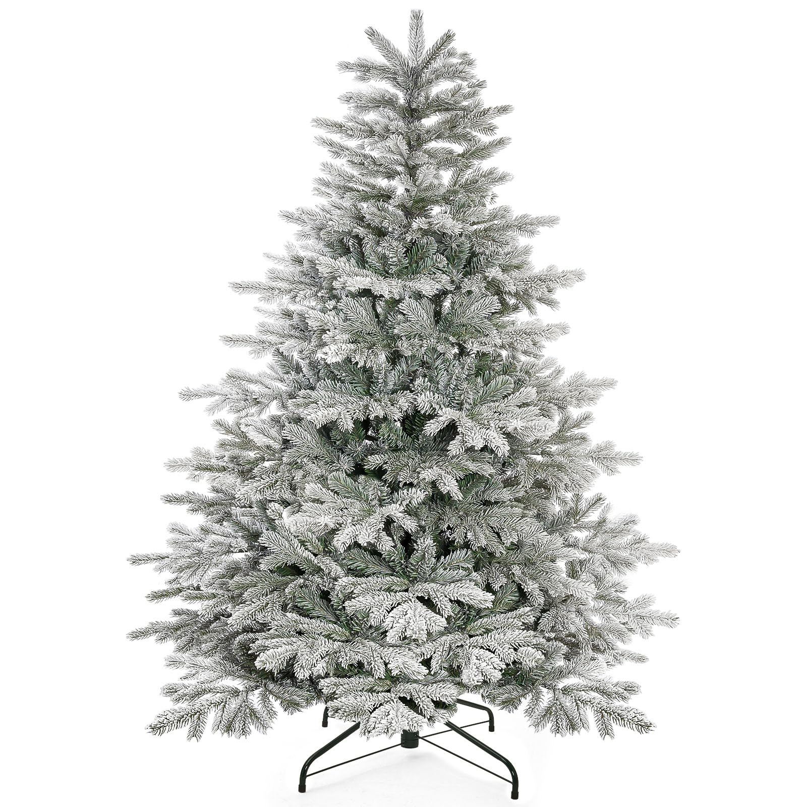 Yorbay Sapin de Noël Artificiel avec Flocons de Neige 180 cm, Sapin de Noël Artificiel en PE et PVC avec Support en Fer, pour décoration de Noël, Convient comme décoration pour la Maison