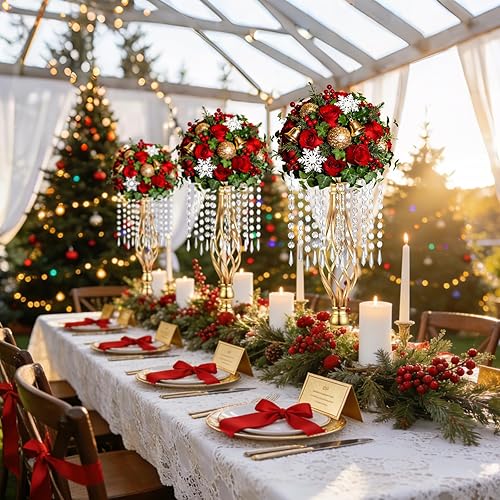 Miniatura 9 de Gold Crystal Tall Vase Centerpiece Stand, Elegant Gold Flower Holder for Wedding Table Centerpieces, Perfect Wedding Reception Table Decor, Bases