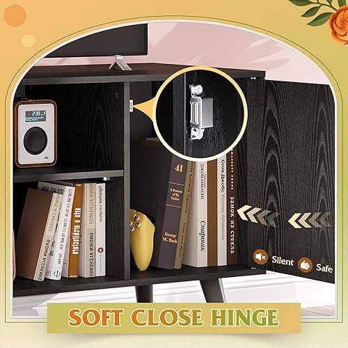 Miniatura 7 de WLIVE Soporte de TV para TV de 43 pulgadas, pequeño centro de entretenimiento con armario de almacenamiento y estantes ajustables, soportes de TV