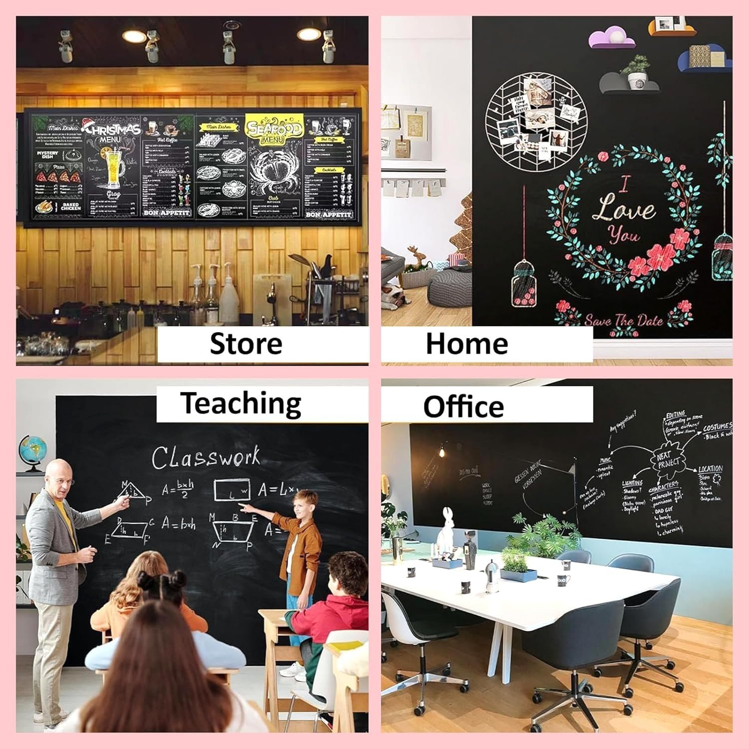 ShelfKing 3x2 Feet Black Board Wall Sticker Removable Decal Blackboard Chalkboard with 5 Chalks for Home School Office College Room Kitchen Kids 3