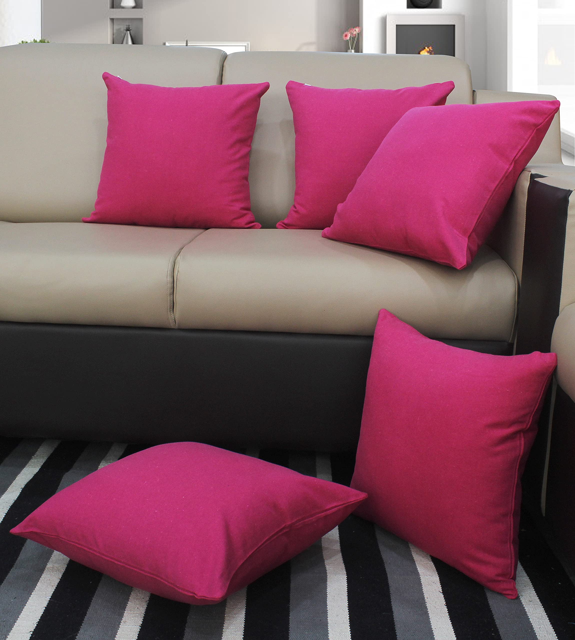 AIRWILL Cotton Plain Pink Themed Cushion Covers for Cushions & Pillows (Pink, Pack of 5)-image-39