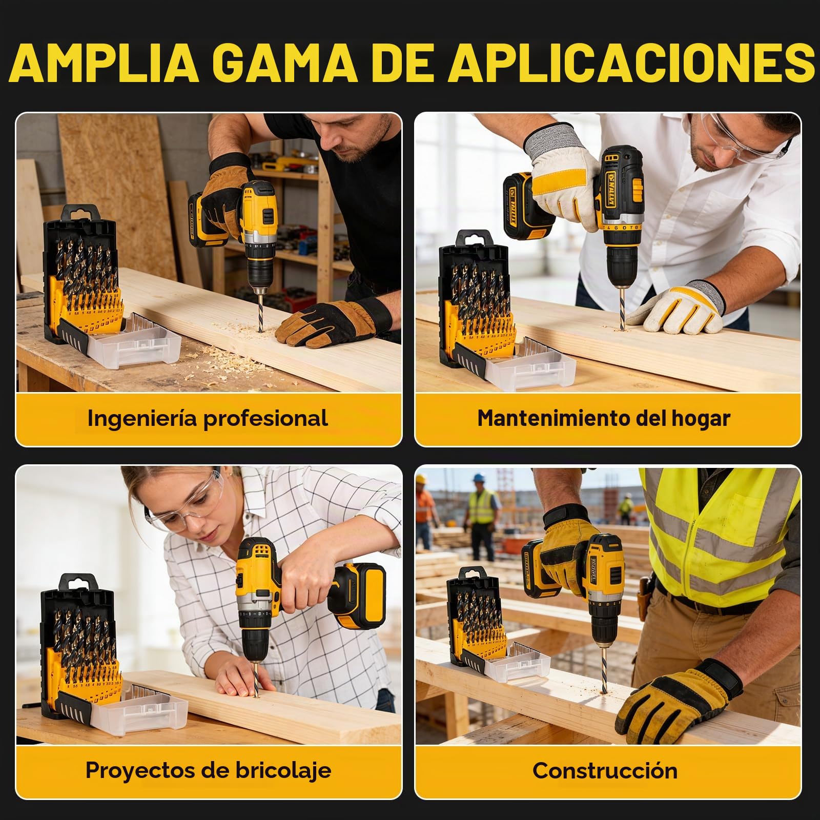Juego de Brocas para Madera 25 Piezas HSS-G 1–13 mm, Brocas Madera Totalmente Rectificadas con Punta Centradora, para Madera Blanda y Dura, con Caja