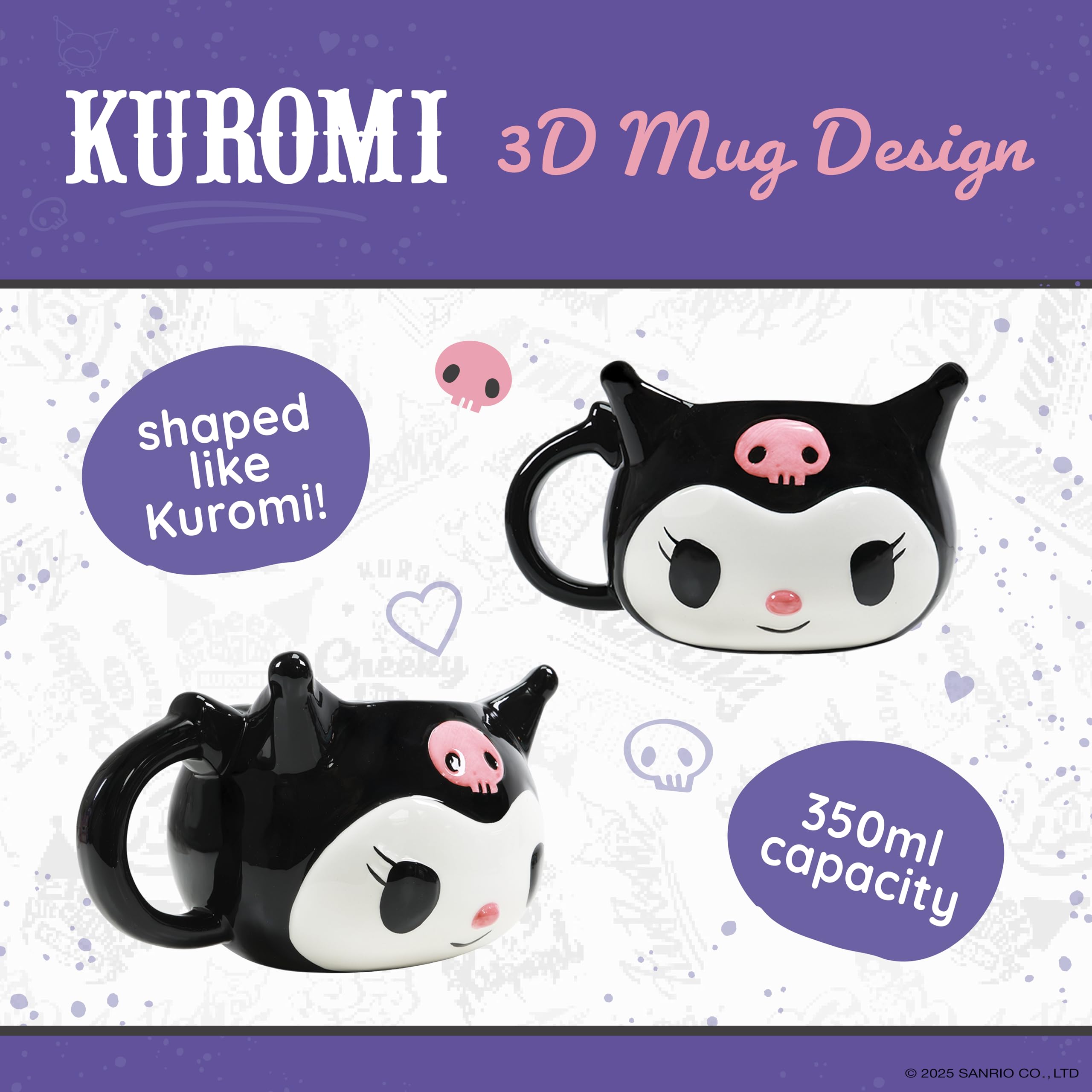 Blue Sky Studios Kuromi - Set di tazze e calzini 3D da 350 ml, in porcellana, misura 4-7, calzini Kawaii, set regalo per ragazze, Hello Kitty e amici