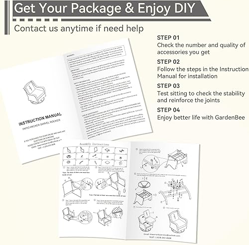 Miniatura 9 de Silla basculante giratoria para exteriores, juego de conversación de mimbre para patio al aire libre con cojines de tela de olefina adecuados para