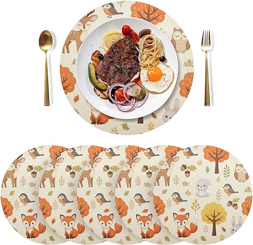 Miniatura 3 de Cute Woodland Animals Round Table Placemats, Non Slip Washable Placmats for Kitchen Table one sizex6