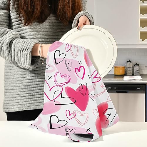Miniatura 3 de Wamika Juego de 1 toalla de mano de baño de corazón rosa con texto en inglés «Happy Valentine's Day» de 18 x 28 pulgadas, paños de limpieza súper