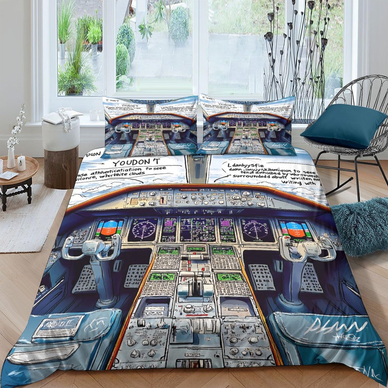 Ctjqhvkz Style-6 3D Printed Cockpit View Fitted Sheet Microfiber Anti-Slip Aircraft Control Panel Bed Cover For Bedroom Guest Room Decor Single（135X200cm）
