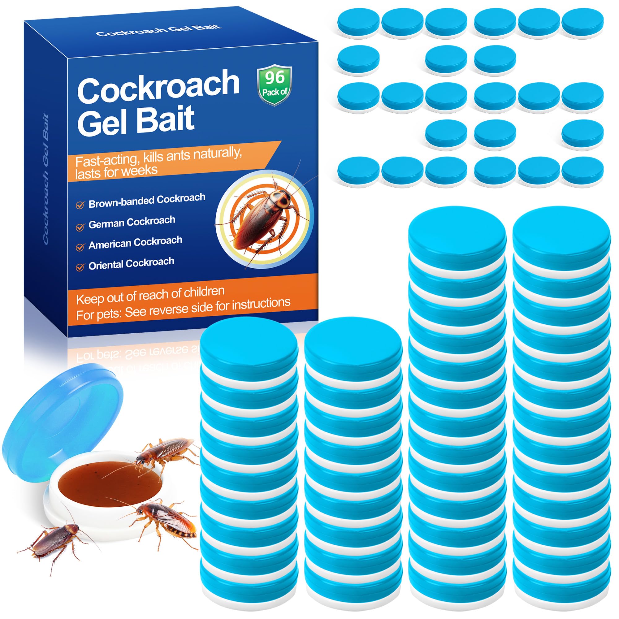 96 Pack Cockroach Bait Stations, Ready-to-Use Roach Traps with Attractant, Indoor & Outdoor Cockroach Bait, Long-Lasting Formula, Easy to Place & Clean to Handle