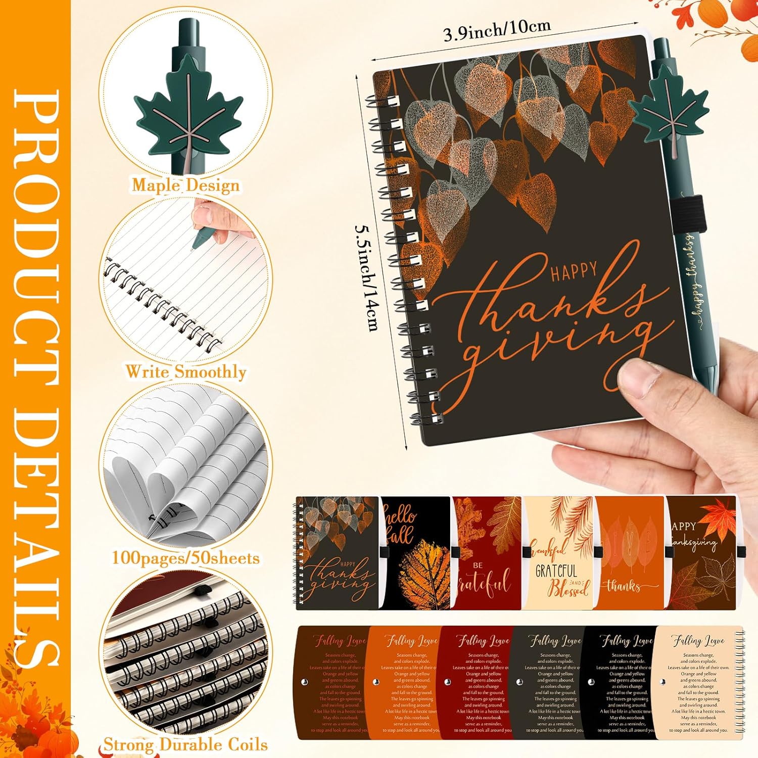 Resurhang 36 Pcs Happy Thanksgiving Gifts Including 18 Notebook for Fall Party Favors and 18 Maple Shaped Novelty Pens Happy Friends Giving Themed Gifts for Coworker Employees